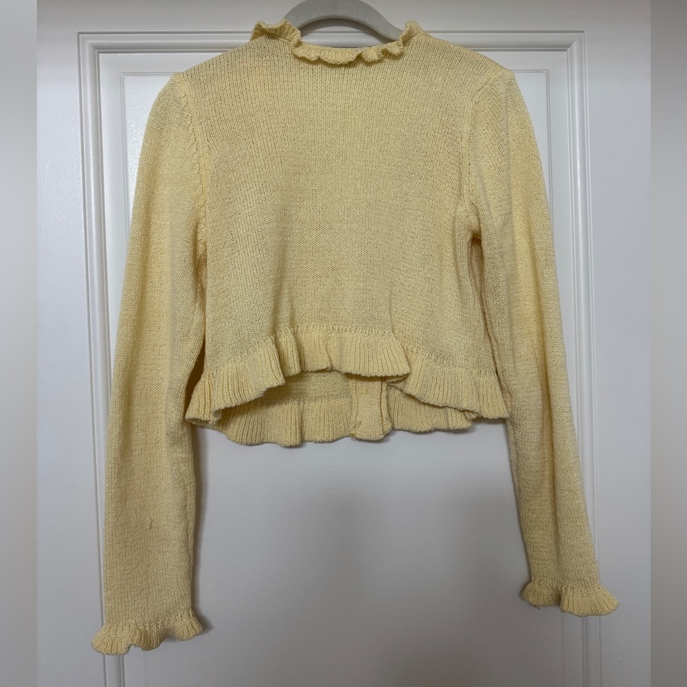 Lulus Light Yellow Ruffled Cropped Cardigan - Picture 3 of 6